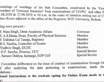 Proceedings of meetings of the Sub Committee, Constituted by the Vice-Chancellor Regarding Examinations