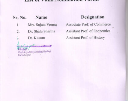 List of Valid Nomination Forms