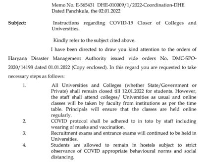 Closure of Colleges & Universities