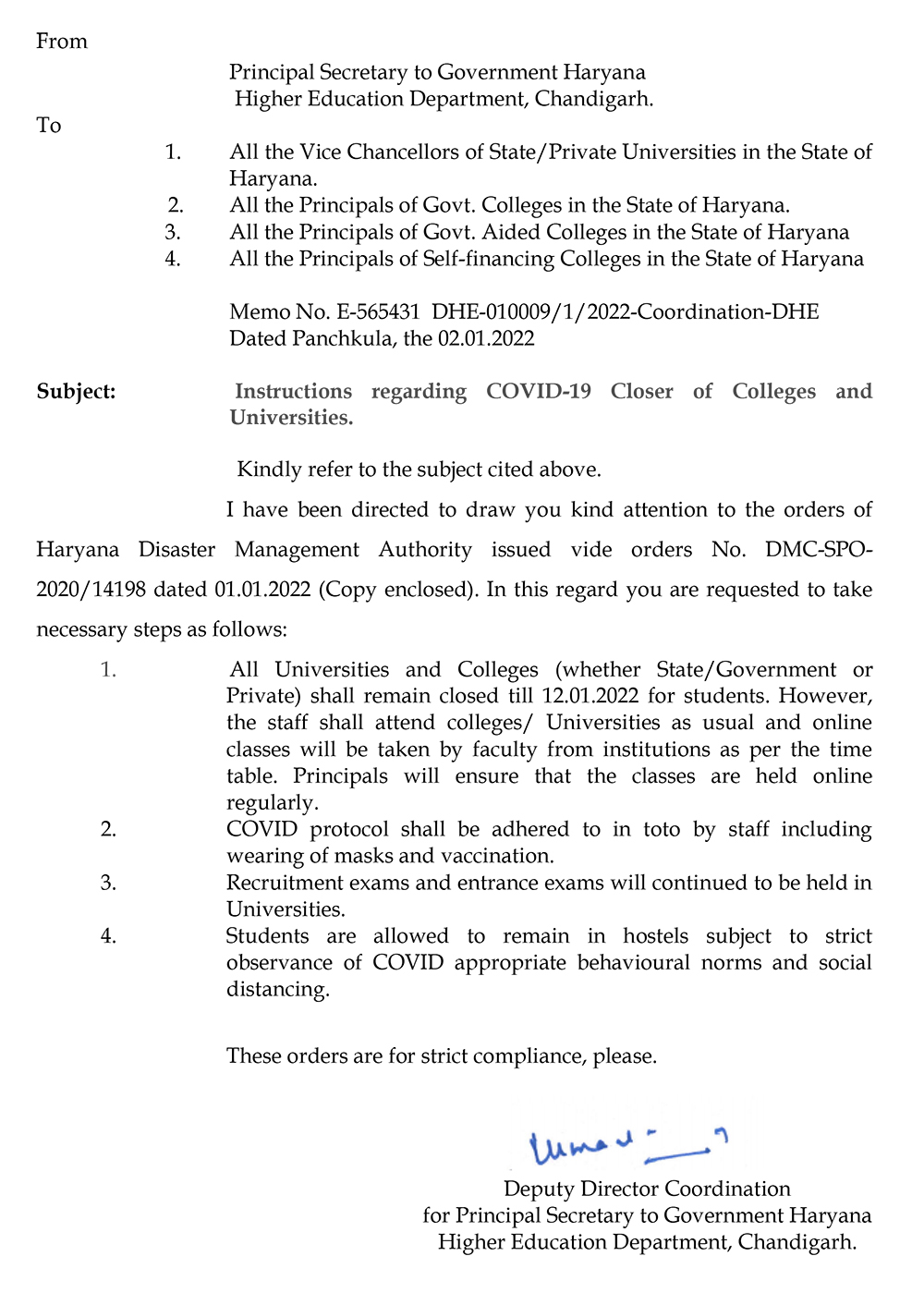 Closure of Colleges & Universities