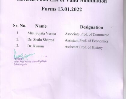 Revised/Final List of Valid Nomination Forms