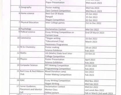 Activity Calendar for Session 2022-23
