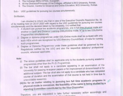 UGC Guidelines for pursuing two courses simultaneously