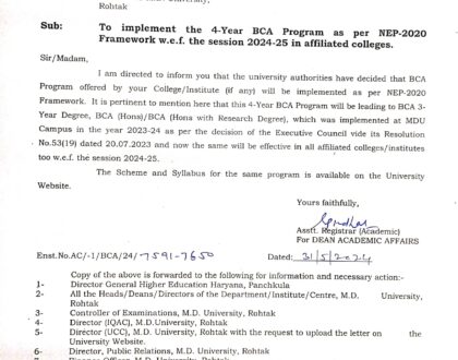 4-Year BCA Program as per NEP-2020 Framework