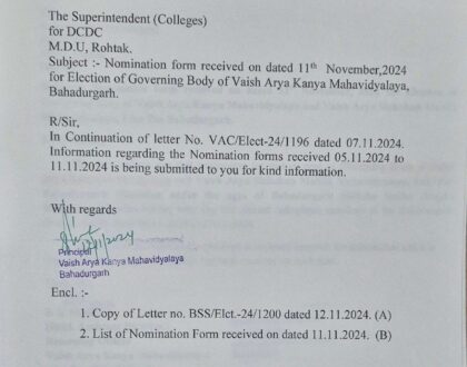 Nomination Form Received on 11 Nov, 2024 for Election of Governing Body of VAKM & VASMM